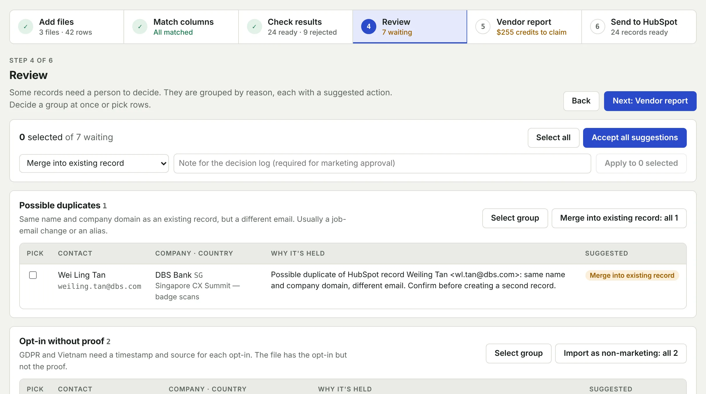 Leadvet step 4: Review in bulk