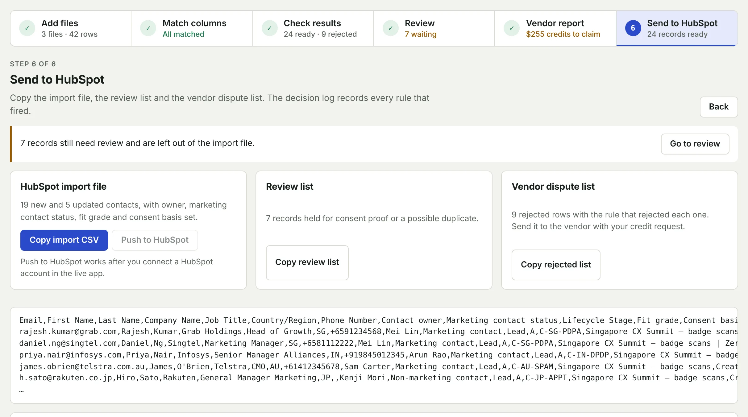 Leadvet step 6: Send to HubSpot or Marketo
